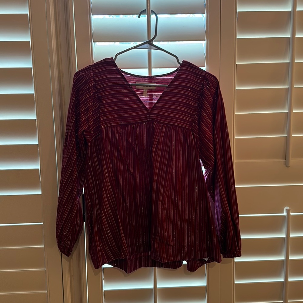 Madwell Red striped v neck blouse